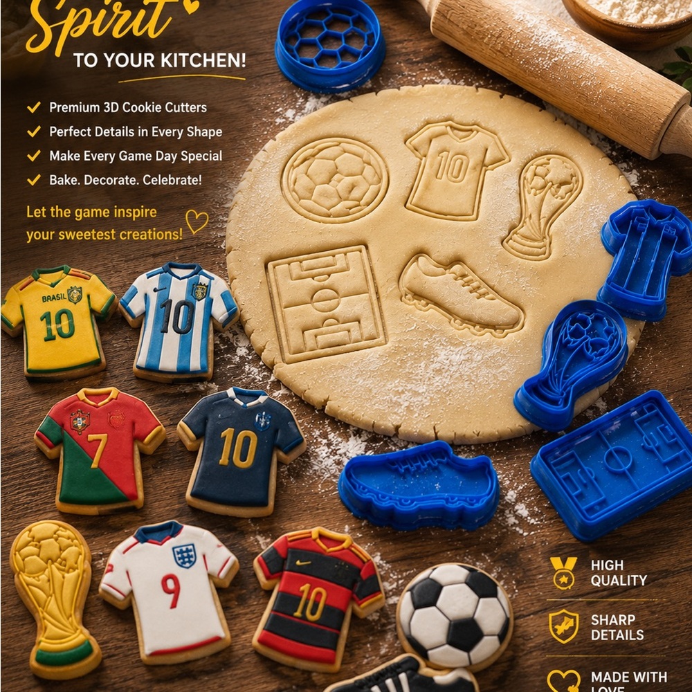 Soccer-Themed Cookie Cutter Set with Football & Jersey Shapes